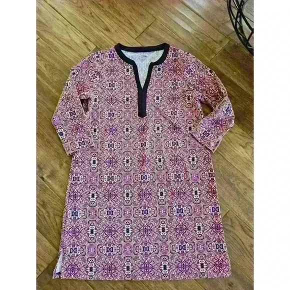 Lands End Dress Womens Small Pink Arabesque Split Neckline Comfortable EUC - Picture 7 of 9